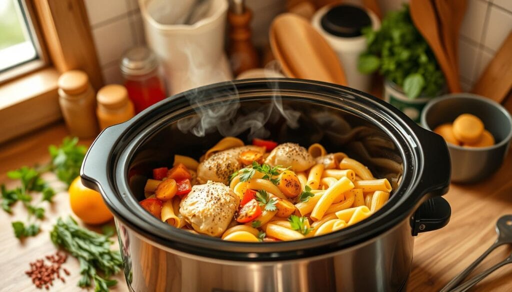 Slow Cooker Chicken Pasta Preparation